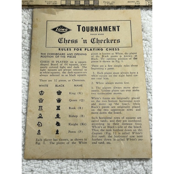 E.S. Lowe Co. Tournament Plastic Chess'n Checkers #802 w/Lifetime Board Vtg 60's - Picture 13 of 13